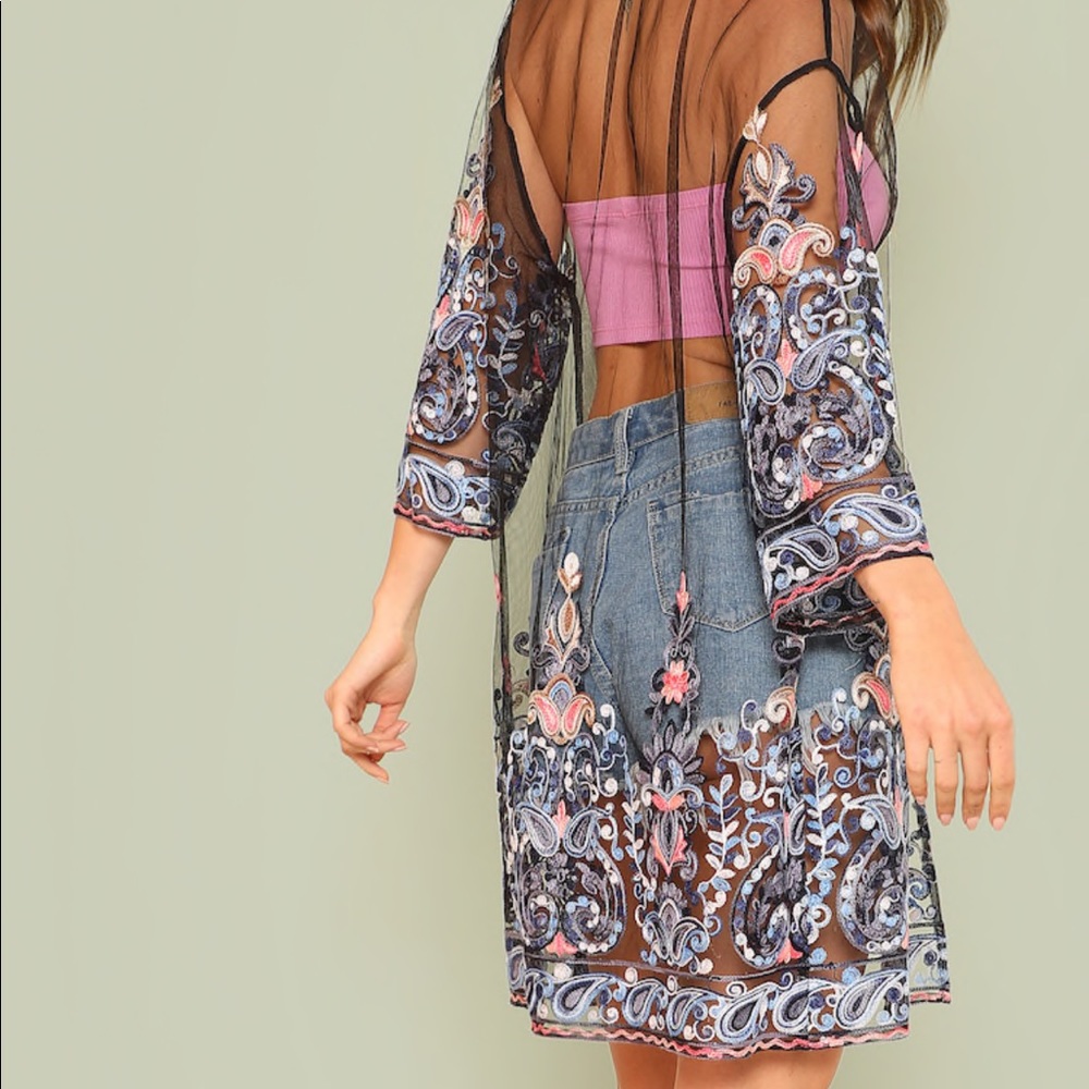 Embroidered Mesh Kimono - Picture 4 of 6